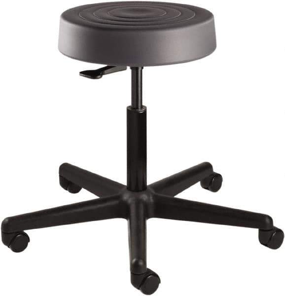 Bevco - 14 Inch Wide x 14-1/2 Inch Deep x 22-1/2 Inch High, Reinforced Black Nylon Base, Adjustable Height Swivel Stool - Polyurethane Seat, Graphite - USA Tool & Supply
