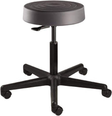 Bevco - 14 Inch Wide x 14-1/2 Inch Deep x 22-1/2 Inch High, Reinforced Black Nylon Base, Adjustable Height Swivel Stool - Polyurethane Seat, Graphite - USA Tool & Supply