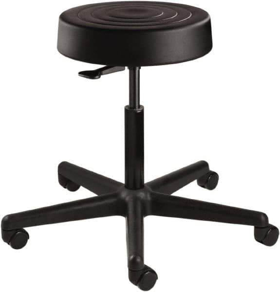 Bevco - 14 Inch Wide x 14-1/2 Inch Deep x 22-1/2 Inch High, Reinforced Black Nylon Base, Adjustable Height Swivel Stool - Polyurethane Seat, Black - USA Tool & Supply