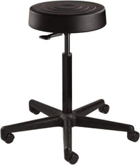 Bevco - 14 Inch Wide x 14-1/2 Inch Deep x 28-1/4 Inch High, Reinforced Black Nylon Base, Adjustable Height Swivel Stool - Polyurethane Seat, Black - USA Tool & Supply