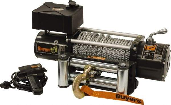 Buyers Products - 9,500 Lb Capacity, 100' Cable Length, Automotive DC Electric Winch - 12 Volts - USA Tool & Supply