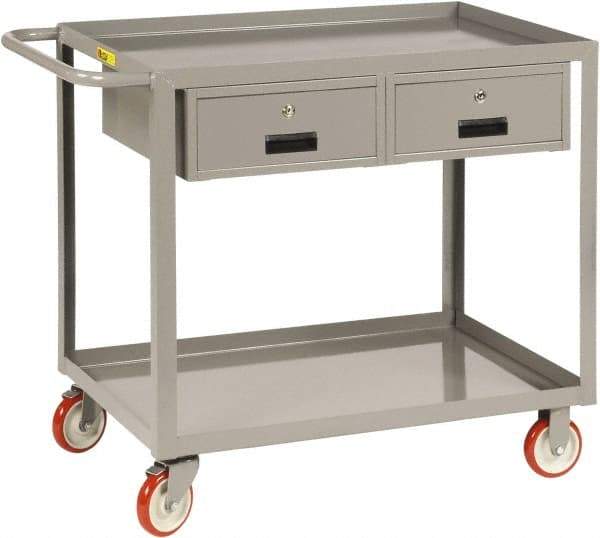 Little Giant - 1,200 Lb Capacity, 24" Wide x 42" Long x 35" High Shelf Cart - 2 Shelf, Steel, 2 Rigid/2 Swivel Casters - USA Tool & Supply