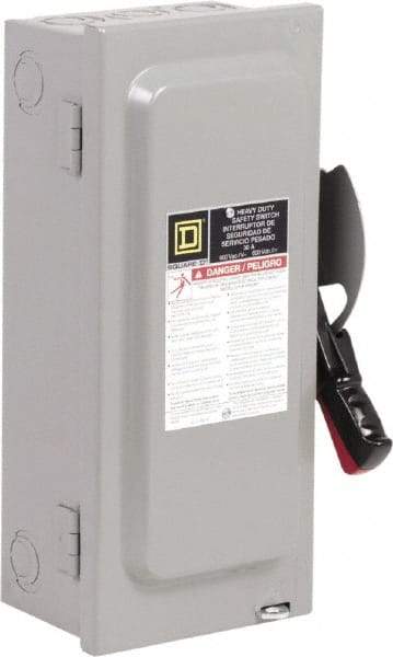 Square D - 30 Amp, 600 VAC, 3 Pole Nonfused Safety Switch - NEMA 1, 1 & 3 Phase, 10 hp at 600 VAC (Single Phase), 30 hp at 600 VAC (Triple Phase) - USA Tool & Supply
