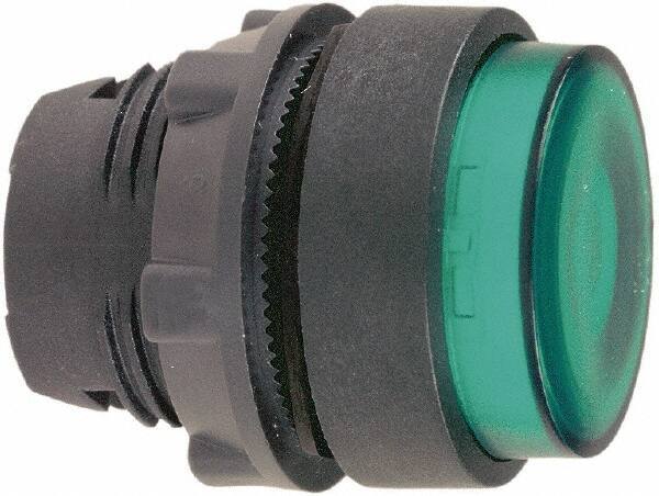Schneider Electric - 22mm Mount Hole, Extended Straight, Pushbutton Switch Only - Round, Green Pushbutton, Illuminated, Momentary (MO) - USA Tool & Supply