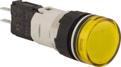 Schneider Electric - 48-120 VAC/VDC Yellow Lens LED Pilot Light - Round Lens, Quick Connect Connector, 18mm Wide, Vibration Resistant - USA Tool & Supply