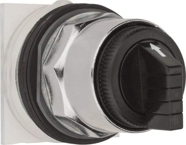 Schneider Electric - 1.18 Inch Mount Hole, 3 Position, Knob and Pushbutton Operated, Selector Switch Only - Black, Momentary (MO), without Contact Blocks, Weatherproof and Dust and Oil Resistant - USA Tool & Supply