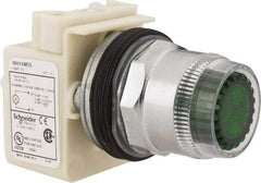Schneider Electric - 1.18 Inch Mount Hole, Extended Straight, Pushbutton Switch Only - Round, Green Pushbutton, Illuminated, Momentary (MO), Weatherproof, Dust and Oil Resistant - USA Tool & Supply