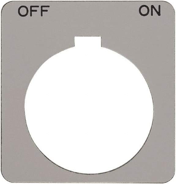Schneider Electric - Square, Plastic Legend Plate - Off-On - Silver Background, Black Letters, 1.2 Inch Hole Diameter, 1-3/4 Inch Square - USA Tool & Supply