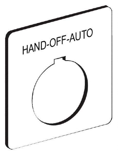 Schneider Electric - Square, Aluminum Legend Plate - Hand-Off-Auto - White Background, Black Letters, 30mm Hole Diameter, 57 Inch Square - USA Tool & Supply
