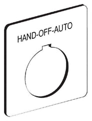 Schneider Electric - Square, Aluminum Legend Plate - Hand-Off-Auto - White Background, Black Letters, 30mm Hole Diameter, 57 Inch Square - USA Tool & Supply