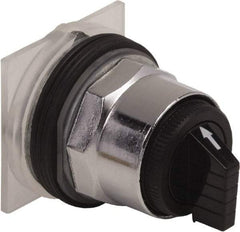 Schneider Electric - 1.18 Inch Mount Hole, 3 Position, Knob and Pushbutton Operated, Selector Switch Only - Black, Momentary (MO), without Contact Blocks, Weatherproof and Dust and Oil Resistant - USA Tool & Supply