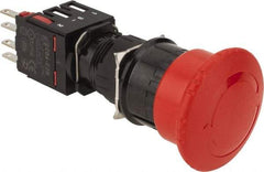 Schneider Electric - 16mm Mount Hole, Extended Mushroom Head, Pushbutton Switch with Contact Block - Round, Red Pushbutton, Maintained (MA), Momentary (MO) - USA Tool & Supply