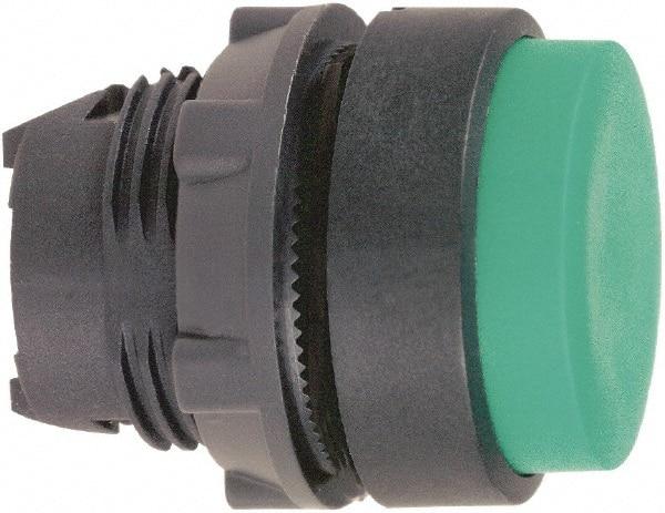 Schneider Electric - 22mm Mount Hole, Extended Straight, Pushbutton Switch Only - Round, Green Pushbutton, Nonilluminated, Momentary (MO) - USA Tool & Supply
