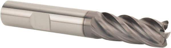 SGS - 1/2" Diam, Variable Pitch, 1-1/4" LOC, 5 Flute Solid Carbide 0.015" Corner Radius Roughing End Mill - AlTiN Finish, 3-1/4" OAL, 1/2" Shank Diam, Single End, 37° Helix - USA Tool & Supply