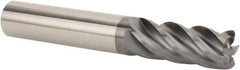 SGS - 1" Diam, Variable Pitch, 1-1/2" LOC, 5 Flute Solid Carbide Corner Radius Roughing End Mill - AlTiN Finish, 4" OAL, 1" Shank Diam, Single End, 37° Helix, Spiral Flute - USA Tool & Supply