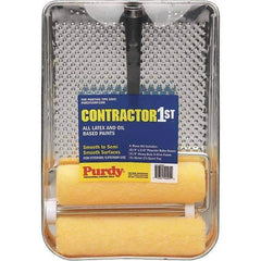 Purdy - 18" Long, 3/8" Nap, Mini Roller Kit - 9" Wide, Metal Frame, Includes Paint Tray, Roller Cover & Frame - USA Tool & Supply