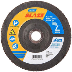Norton - 7" 40 Grit 7/8" Center Hole Type 27 Ceramic Alumina Flap Disc - USA Tool & Supply