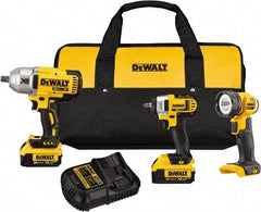 DeWALT - 20 Volt Cordless Tool Combination Kit - Includes 1/2" Impact Wrench, 3/8" Impact Driver & LED Worklight, Lithium-Ion Battery Included - USA Tool & Supply