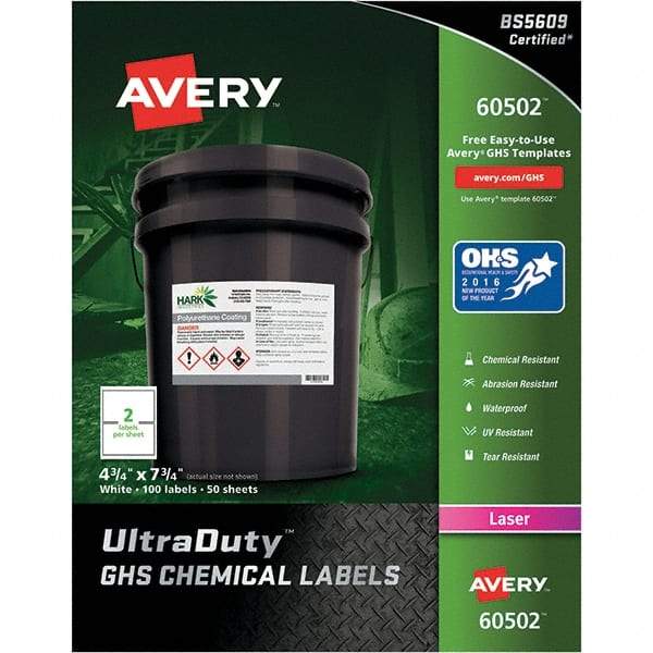 AVERY - 7-3/4" Long, White Paper Laboratory Label - For Laser Printers - USA Tool & Supply