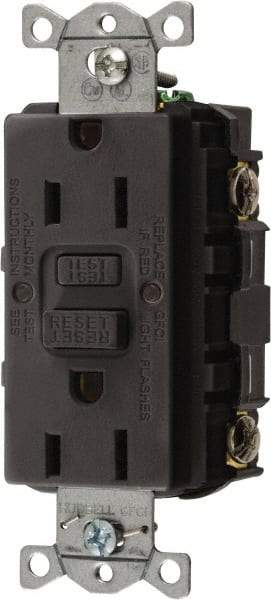 Hubbell Wiring Device-Kellems - 1 Phase, 5-15R NEMA, 125 VAC, 15 Amp, GFCI Receptacle - 2 Pole, Back and Side Wiring, Commercial Grade - USA Tool & Supply