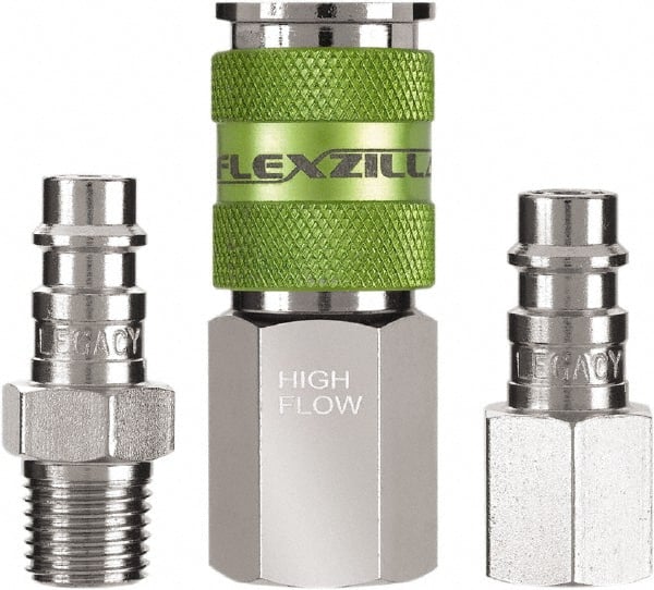 Legacy - 3 Piece 1/4" Body 1/4 NPT 300 psi Steel/Aluminum High Flow Pneumatic Coupling Plug Set - USA Tool & Supply