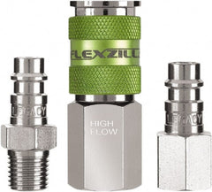 Legacy - 3 Piece 1/4" Body 1/4 NPT 300 psi Steel/Aluminum High Flow Pneumatic Coupling Plug Set - USA Tool & Supply