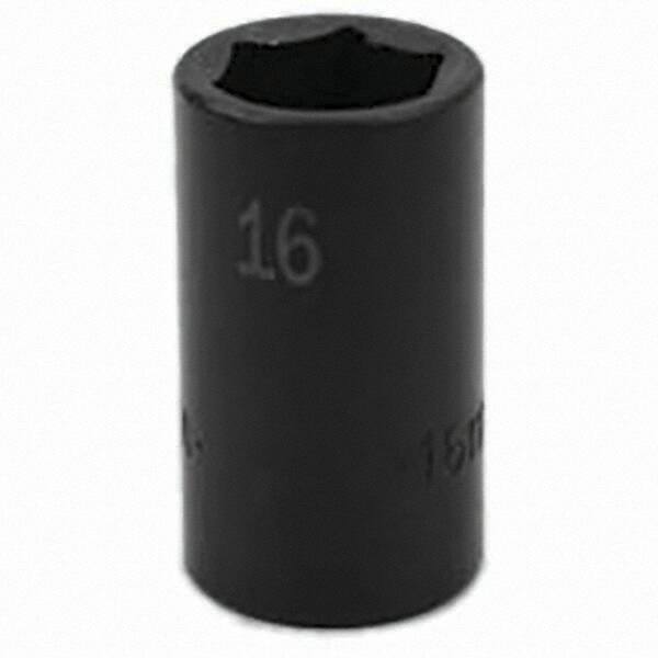SK - Impact Socket - 3/8"DR 6PT 16MM SEMI-DEEP IMPACT SOCKET - USA Tool & Supply