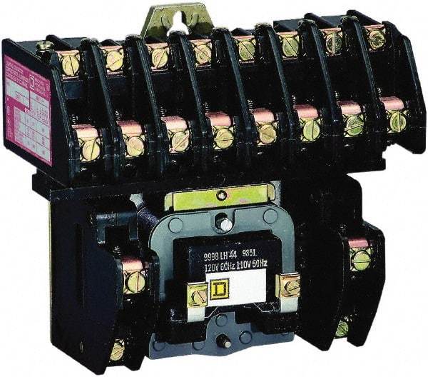 Square D - No Enclosure, 10 Pole, Electrically Held Lighting Contactor - 20 A (Tungsten), 30 A (Fluorescent), 220 VAC at 50 Hz, 240 VAC at 60 Hz, 10NO Contact Configuration - USA Tool & Supply