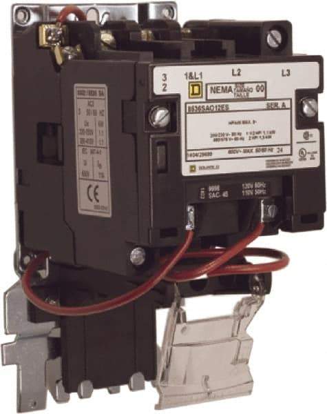 Square D - 110 Coil VAC at 50 Hz, 120 Coil VAC at 60 Hz, 9 Amp, Nonreversible Open Enclosure NEMA Motor Starter - 2 hp at 1 Phase - USA Tool & Supply