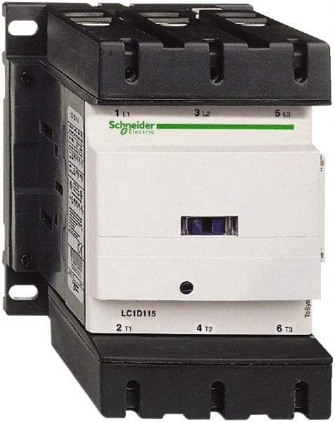 Schneider Electric - 3 Pole, 120 Coil VAC at 50/60 Hz, 115 Amp at 440 VAC, Nonreversible IEC Contactor - Bureau Veritas, CCC, CSA, CSA C22.2 No. 14, DNV, EN/IEC 60947-4-1, EN/IEC 60947-5-1, GL, GOST, LROS, RINA, RoHS Compliant, UL 508, UL Listed - USA Tool & Supply