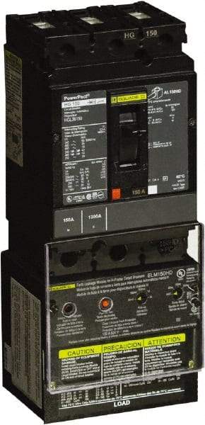 Square D - 150 Amp, 250 VDC, 600 VAC, 3 Pole, Panel Mount Molded Case Circuit Breaker - Thermal Magnetic Trip, Multiple Breaking Capacity Ratings, 14-3/0 AWG - USA Tool & Supply