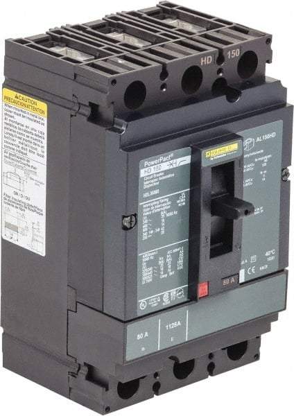Square D - 150 Amp, 250 VDC, 600 VAC, 3 Pole, Panel Mount Molded Case Circuit Breaker - Thermal Magnetic Trip, Multiple Breaking Capacity Ratings, 14-3/0 AWG - USA Tool & Supply