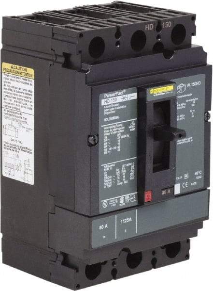Square D - 80 Amp, 250 VDC, 600 VAC, 3 Pole, Panel Mount Molded Case Circuit Breaker - Thermal Magnetic Trip, 14-3/0 AWG, 87.4mm Deep x 162.6mm High x 104.7mm Wide - USA Tool & Supply