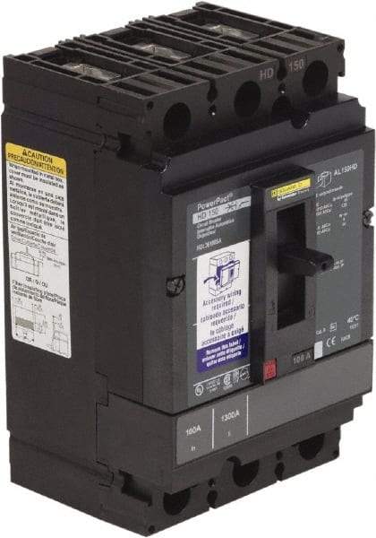 Square D - 100 Amp, 250 VDC, 600 VAC, 3 Pole, Panel Mount Molded Case Circuit Breaker - Thermal Magnetic Trip, 14 kA at 600 VAC Breaking Capacity, 14-3/0 AWG, 110.8mm Deep x 162.6mm High x 104.7mm Wide - USA Tool & Supply