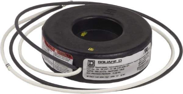 Square D - 100 Amp AC Input, 5 Amp AC Output, Panel Meter Current Transformer - Flying Lead Terminal, For Use with Ammeter, Solid State Transducer - USA Tool & Supply