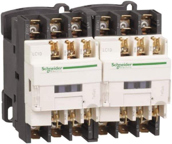 Schneider Electric - 3 Pole, 220 Coil VAC at 50/60 Hz, 12 Amp at 440 VAC, Reversible IEC Contactor - 1 Phase hp: 1 at 115 VAC, 2 at 230/240 VAC, 3 Phase hp: 10 at 575/600 VAC, 3 at 200/208 VAC, 3 at 230/240 VAC, 7.5 at 460/480 VAC - USA Tool & Supply