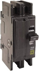 Square D - 15 Amp, 120/240 VAC, 2 Pole, DIN Rail Mounted, Flush Mount, Surface Mount Miniature Circuit Breaker - Thermal Magnetic Trip, 10 kA at 120/240 VAC Breaking Capacity, 14-2 (Aluminum), 14-2 (Copper) AWG, 74mm Deep x 103mm High x 19mm Wide - USA Tool & Supply