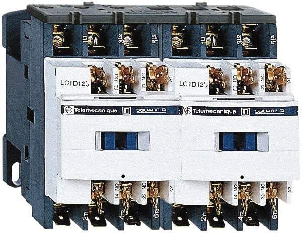 Schneider Electric - 3 Pole, 24 Coil VAC at 50/60 Hz, 9 Amp at 440 VAC, Reversible IEC Contactor - 1 Phase hp: 0.5 at 115 VAC, 1 at 230/240 VAC, 3 Phase hp: 2 at 200/208 VAC, 2 at 230/240 VAC, 5 at 460/480 VAC, 7.5 at 575/600 VAC - USA Tool & Supply