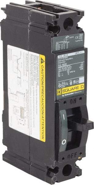 Square D - 20 Amp, 277 VAC, 1 Pole, Individually Mounted Molded Case Circuit Breaker - Thermal Magnetic Trip, 25 kA at 277 VAC Breaking Capacity, 12-4 (Aluminum), 14-4 (Copper) AWG, 4.13 Inch Deep x 6 Inch High x 1-1/2 Inch Wide - USA Tool & Supply