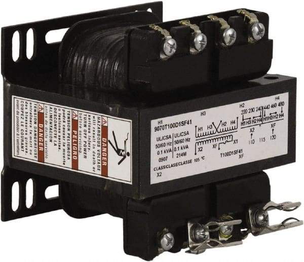 Square D - 100 VA, Top Mount Fuse Block Control Transformer - 50/60 Hz, 3.34 Inch Deep x 2.89 Inch High - USA Tool & Supply