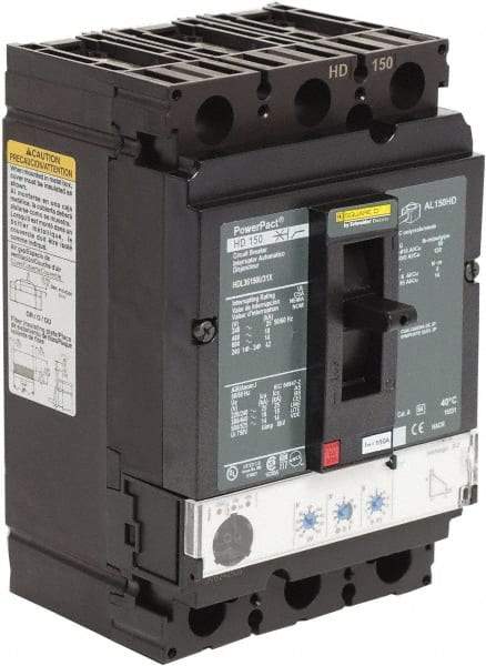 Square D - 150 Amp, 600 VAC, 3 Pole, Panel Mount Molded Case Circuit Breaker - Electronic Trip, Multiple Breaking Capacity Ratings, 14-3/0 AWG - USA Tool & Supply