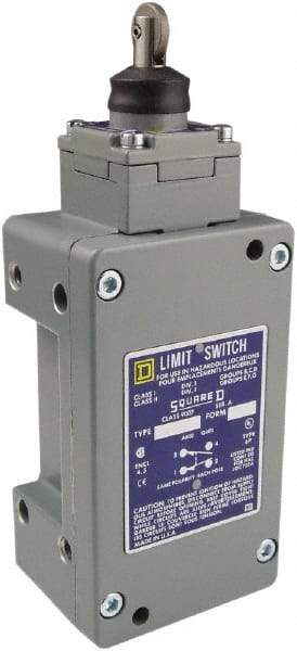 Square D - DPDT, 2NC/2NO, 600 Volt Screw Terminal, Roller Plunger Actuator, General Purpose Limit Switch - 1, 2, 4, 6, 12, 13, 6P NEMA Rating, IP67 IPR Rating - USA Tool & Supply