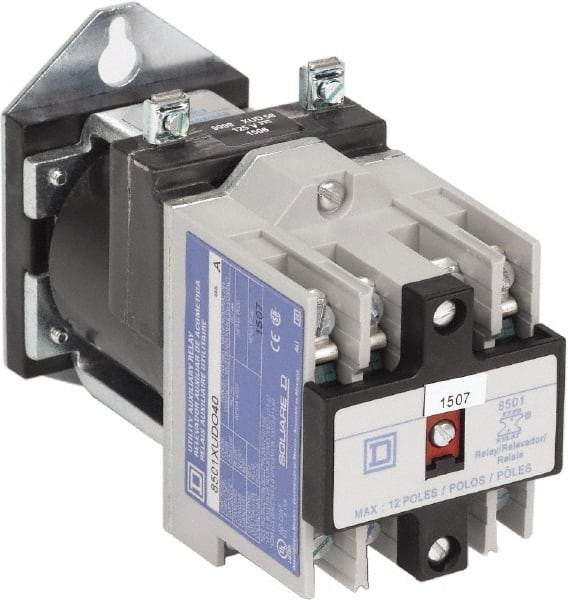 Square D - Electromechanical Screw Clamp General Purpose Relay - 5 Amp at 250 VDC, 4NO, 125 VDC - USA Tool & Supply