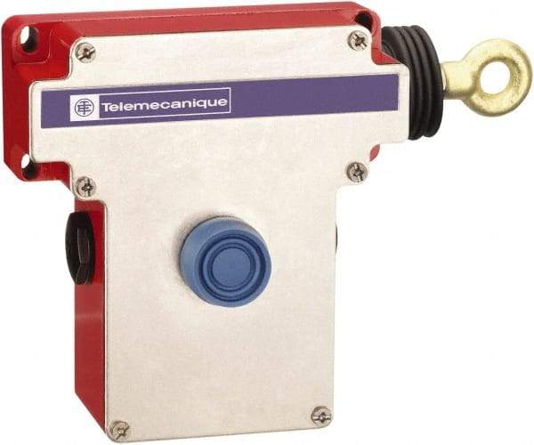 Telemecanique Sensors - 10 Amp, 2NO/2NC Configuration, Rope Operated Limit Switch - Pushbutton Reset, Rope Pull, No Pilot Light, 300 VAC - USA Tool & Supply