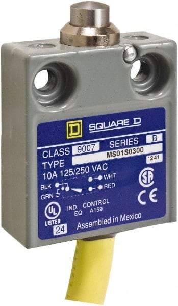 Square D - SPDT, NC/NO, Prewired Terminal, Plunger Actuator, General Purpose Limit Switch - 1, 2, 4, 6, 6P NEMA Rating, IP67 IPR Rating, 80 Ounce Operating Force - USA Tool & Supply