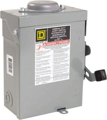 Square D - 30 Amp, 240 VAC, 2 Pole Nonfused Safety Switch - NEMA 3R, 1 & 3 Phase, 10 hp at 240 VAC (Single Phase), 15 hp at 240 VAC (Triple Phase) - USA Tool & Supply
