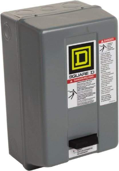 Square D - 110 Coil VAC at 50 Hz, 120 Coil VAC at 60 Hz, 27 Amp, NEMA Size 1, Nonreversible Enclosed Enclosure NEMA Motor Starter - 2 hp at 1 Phase, 1 Enclosure Rating - USA Tool & Supply