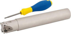 Iscar - 1-1/4" Cut Diam, 0.315" Max Depth of Cut, 1-1/4" Shank Diam, 7.87" OAL, Indexable Square Shoulder Helical End Mill - HM390 TPKT 1003 Inserts, Cylindrical Shank, 90° Lead Angle, Through Coolant, Series HeliIQMill - USA Tool & Supply