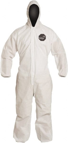 Disposable Coveralls: Size 2X-Large, Film Laminate, Zipper Closure White, Sewn Seam, Elastic Cuff, Elastic Ankle, ISO Non-Cleanroom Class