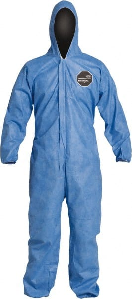 Disposable Coveralls: Size 3X-Large, Film Laminate, Zipper Closure Blue, Sewn Seam, Elastic Cuff, Elastic Ankle, ISO Non-Cleanroom Class
